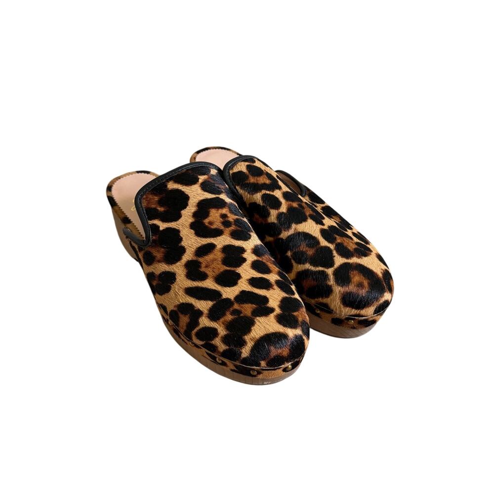 J. Crew Leopard Calf Hair Clogs Sz 6.5